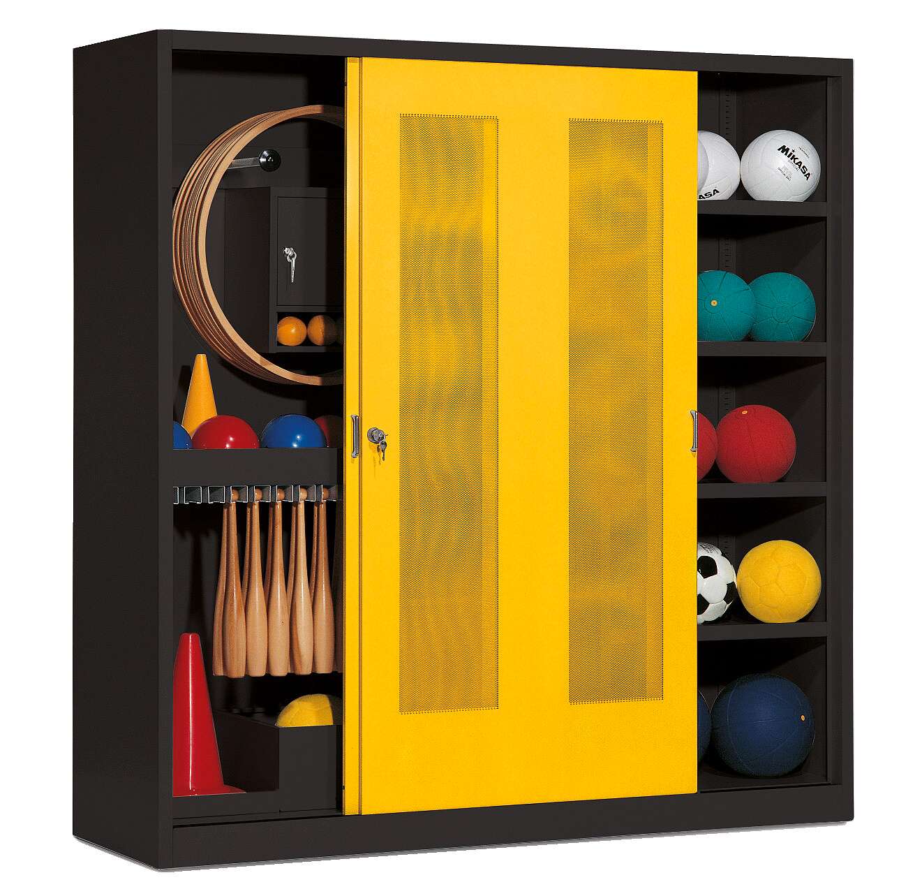 C+P Sportgeräteschrank mit Lochblech-Schiebetüren (Typ 5), HxBxT 195x190x60 cm, Verkehrsgelb (RAL 1023), Anthrazit (RAL 7021), Gleichschließung Unkategorisiert online kaufen