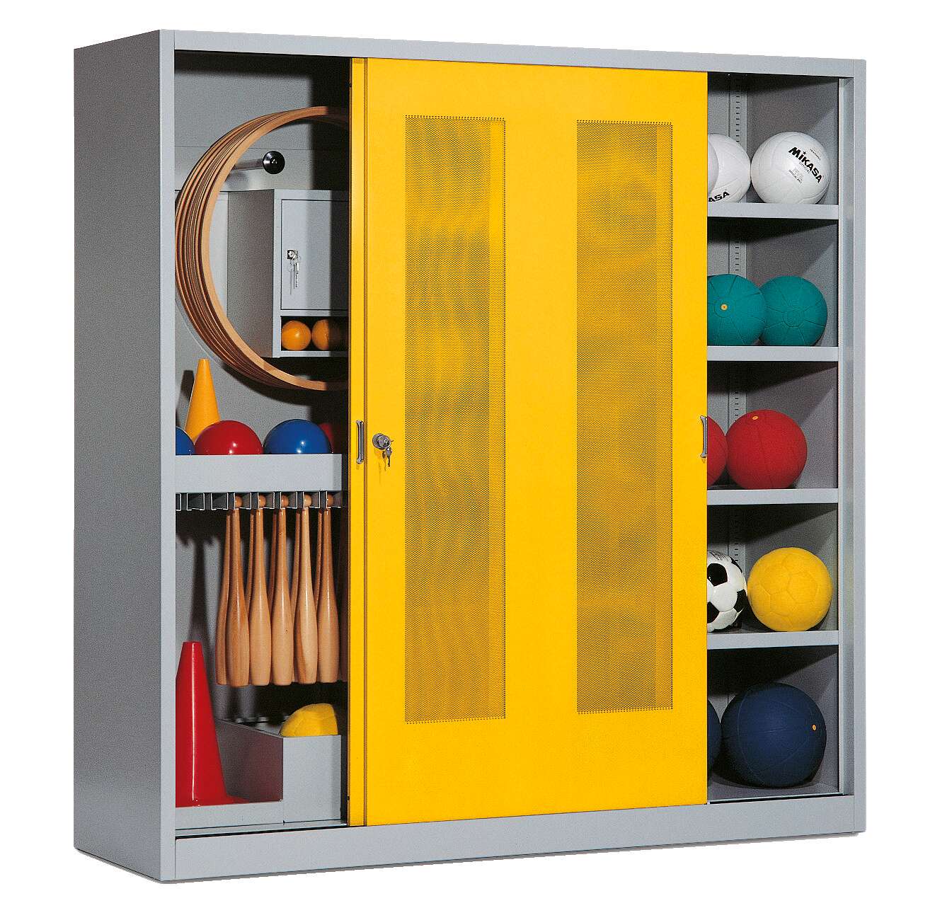 C+P Sportgeräteschrank mit Lochblech-Schiebetüren (Typ 5), HxBxT 195x190x60 cm, Verkehrsgelb (RAL 1023), Lichtgrau (RAL 7035), Gleichschließung Unkategorisiert online kaufen