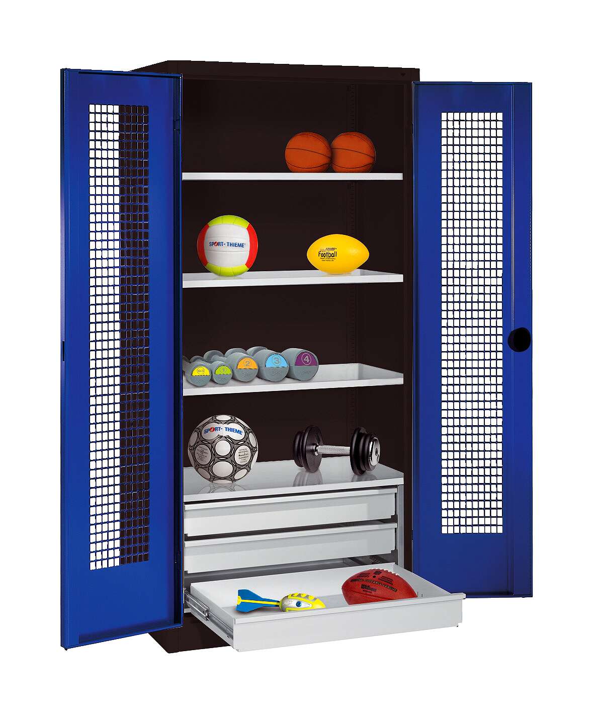 C+P Sportgeräteschrank mit Schubladen und Lochblech-Flügeltüren (Typ 4), HxBxT 195x120x50 cm, Enzianblau (RAL 5010), Ergo-Lock Muldengriff, Anthrazit (RAL 7021), Gleichschließung Unkategorisiert online kaufen C+P Sportgeräteschrank mit Schubladen und Lochblech-Flügeltüren (Typ 4), HxBxT 195x120x50 cm, Enzianblau (RAL 5010), Ergo-Lock Muldengriff, Anthrazit (RAL 7021), Gleichschließung Unkategorisiert online kaufen
