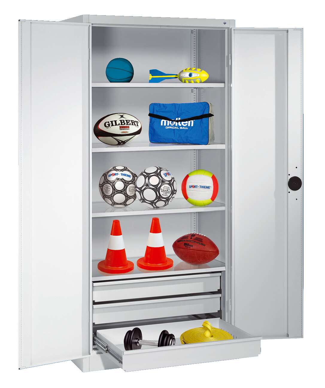 C+P Sportgeräteschrank mit Schubladen und Vollblech-Flügeltüren (Typ 4), HxBxT 195x120x50 cm, Ergo-Lock Muldengriff, Einzelschließung Unkategorisiert online kaufen