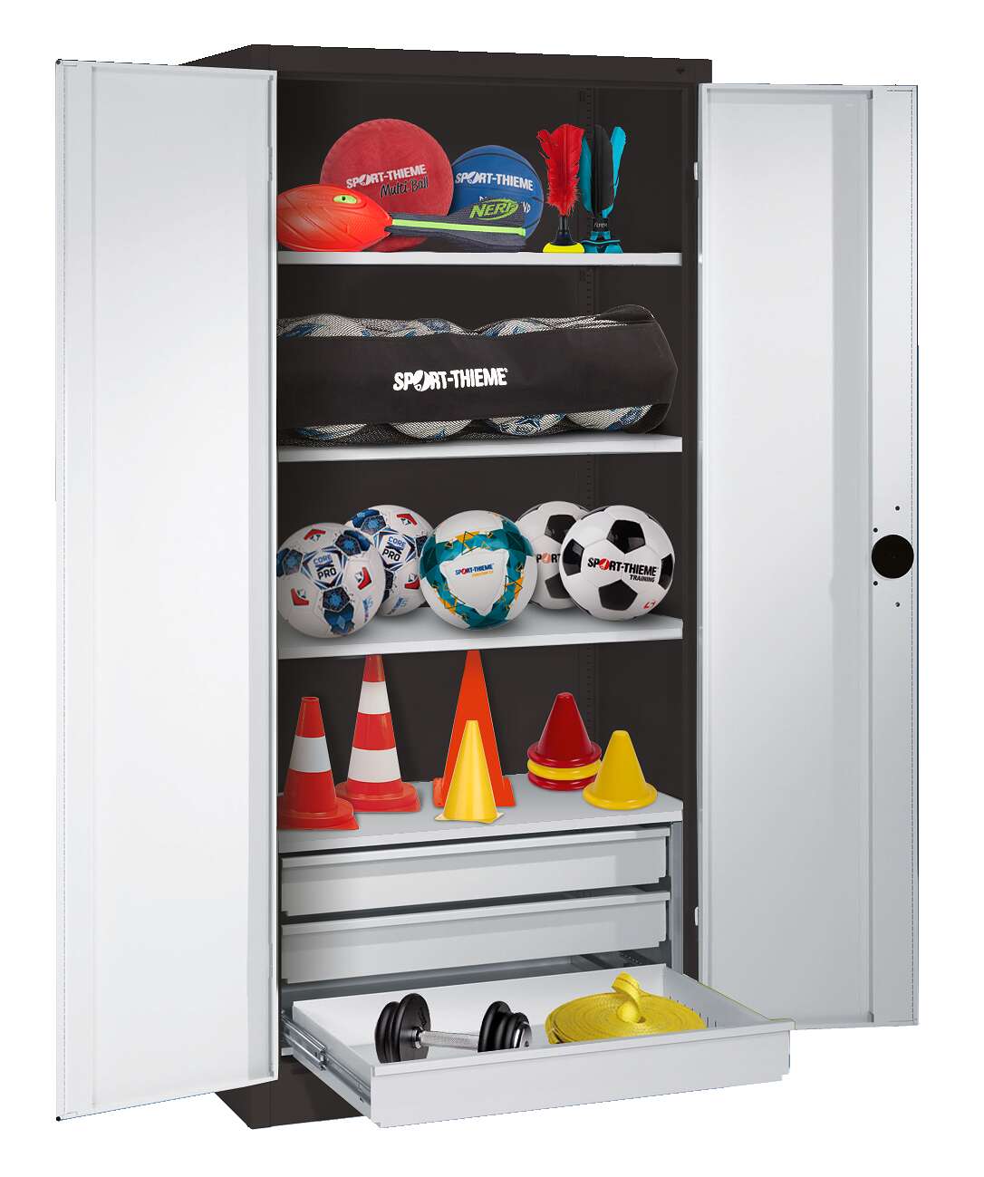 C+P Sportgeräteschrank mit Schubladen und Vollblech-Flügeltüren (Typ 4), HxBxT 195x120x50 cm, Klinkengriff, Einzelschließung Unkategorisiert online kaufen