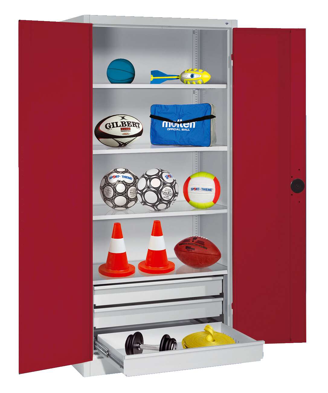 C+P Sportgeräteschrank mit Schubladen und Vollblech-Flügeltüren (Typ 4), HxBxT 195x120x50 cm, Rubinrot (RAL 3003), Gleichschließung Unkategorisiert online kaufen C+P Sportgeräteschrank mit Schubladen und Vollblech-Flügeltüren (Typ 4), HxBxT 195x120x50 cm, Rubinrot (RAL 3003), Gleichschließung Unkategorisiert online kaufen