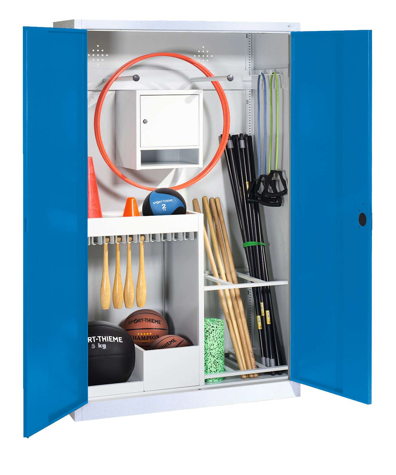 C+P Sportgeräteschrank mit Vollblech-Flügeltüren (Typ 1), HxBxT 195x120x50 cm, Ergo-Lock Muldengriff, Enzianblau (RAL 5010), Lichtgrau (RAL 7035), Einzelschließung Unkategorisiert online kaufen