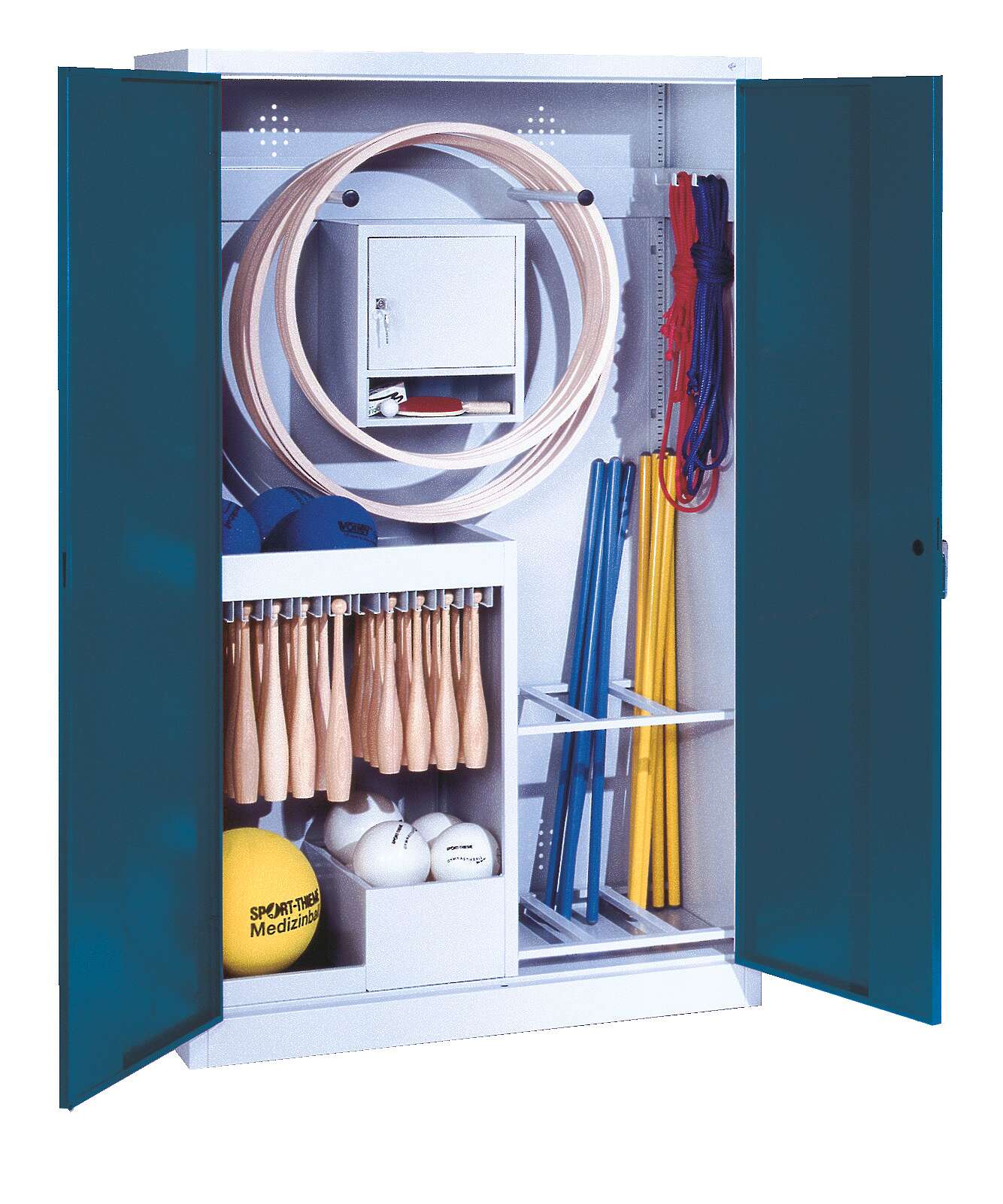 C+P Sportgeräteschrank mit Vollblech-Flügeltüren (Typ 1), HxBxT 195x120x50 cm, Ergo-Lock Muldengriff, Enzianblau (RAL 5010), Lichtgrau (RAL 7035), Gleichschließung Unkategorisiert online kaufen