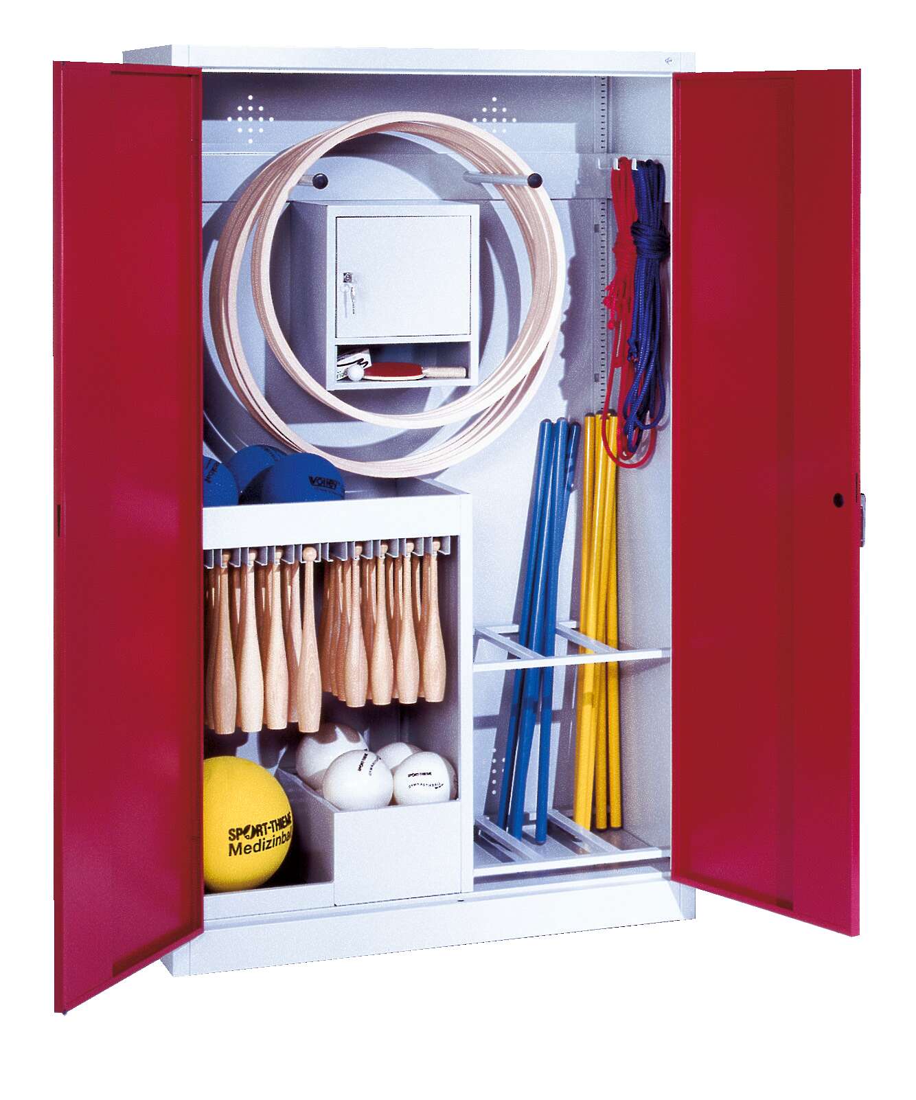 C+P Sportgeräteschrank mit Vollblech-Flügeltüren (Typ 1), HxBxT 195x120x50 cm, Ergo-Lock Muldengriff, Rubinrot (RAL 3003), Lichtgrau (RAL 7035), Einzelschließung Unkategorisiert online kaufen