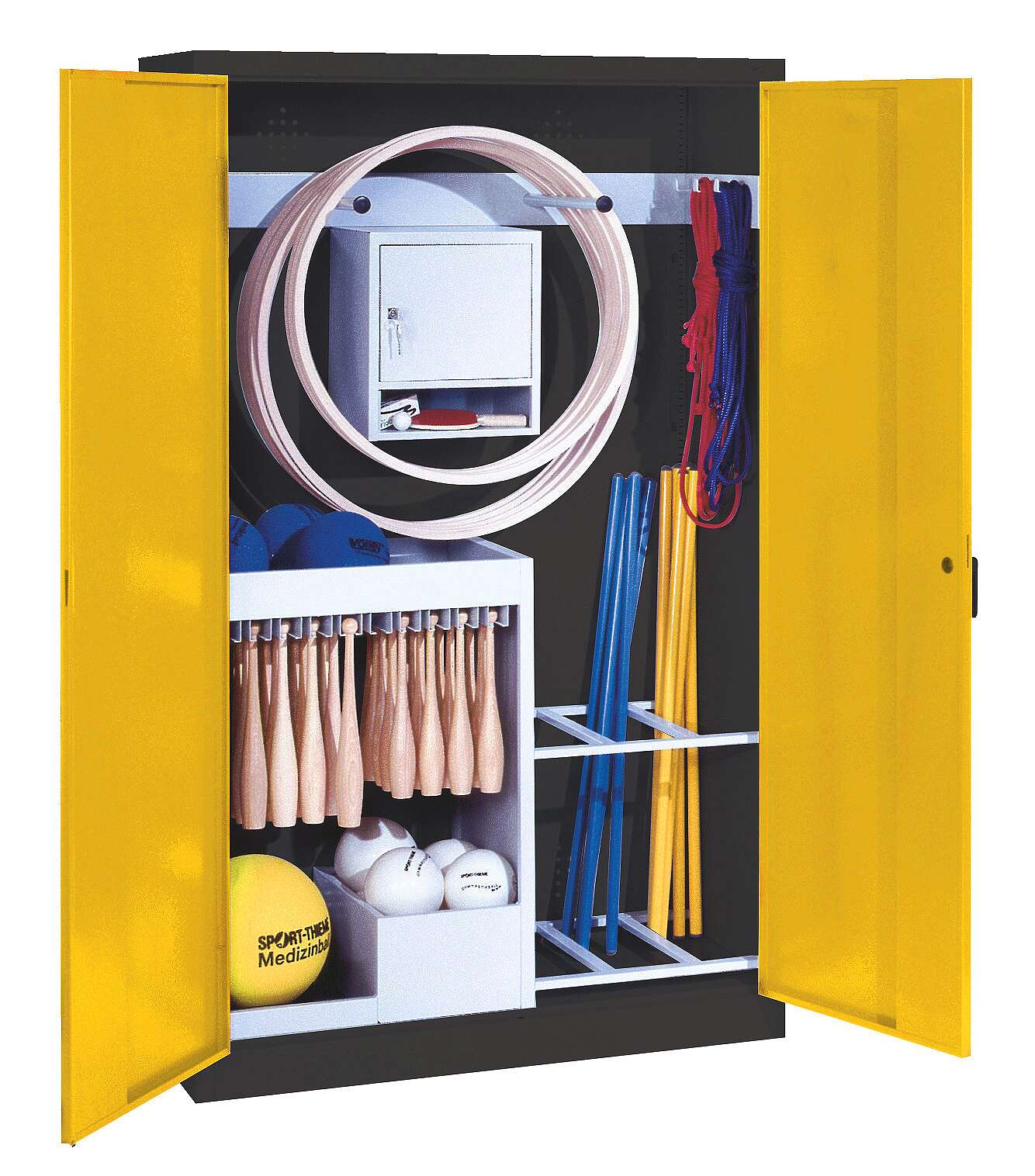 C+P Sportgeräteschrank mit Vollblech-Flügeltüren (Typ 1), HxBxT 195x120x50 cm, Ergo-Lock Muldengriff, Verkehrsgelb (RAL 1023), Anthrazit (RAL 7021), Gleichschließung Unkategorisiert online kaufen