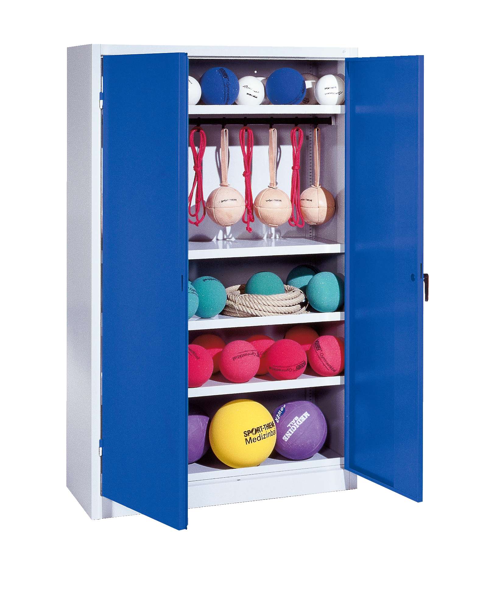 C+P Sportgeräteschrank mit Vollblech-Flügeltüren (Typ 2), HxBxT 195x120x50 cm, Ergo-Lock Muldengriff, Enzianblau (RAL 5010), Lichtgrau (RAL 7035), Gleichschließung Unkategorisiert online kaufen