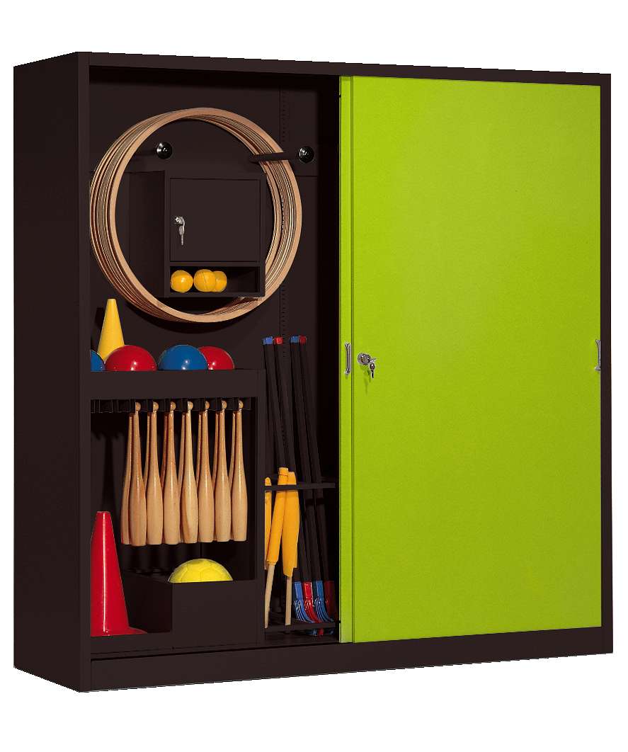 C+P Sportgeräteschrank mit Vollblech-Schiebetüren (Typ 5), HxBxT 195x190x60 cm, Clowngrün (RAL 110 80 60), Anthrazit (RAL 7021), Einzelschließung Unkategorisiert online kaufen