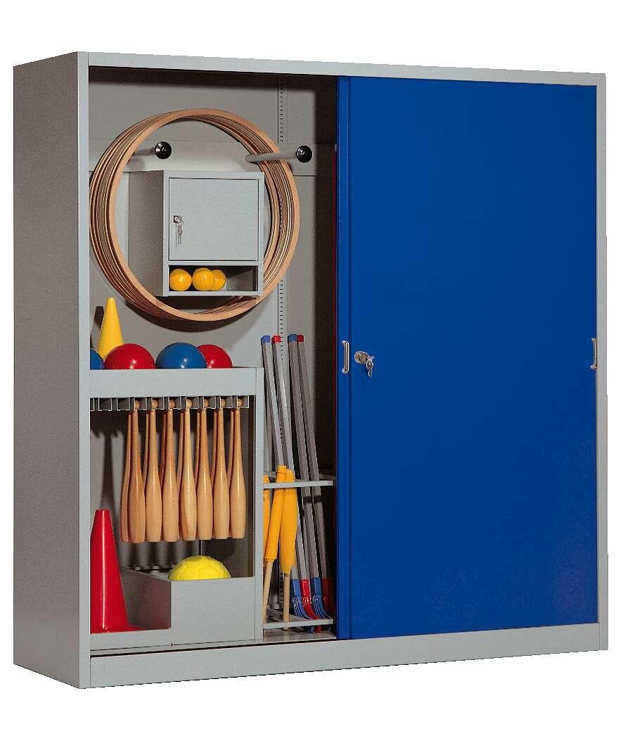 C+P Sportgeräteschrank mit Vollblech-Schiebetüren (Typ 5), HxBxT 195x190x60 cm, Enzianblau (RAL 5010), Lichtgrau (RAL 7035), Gleichschließung Unkategorisiert online kaufen
