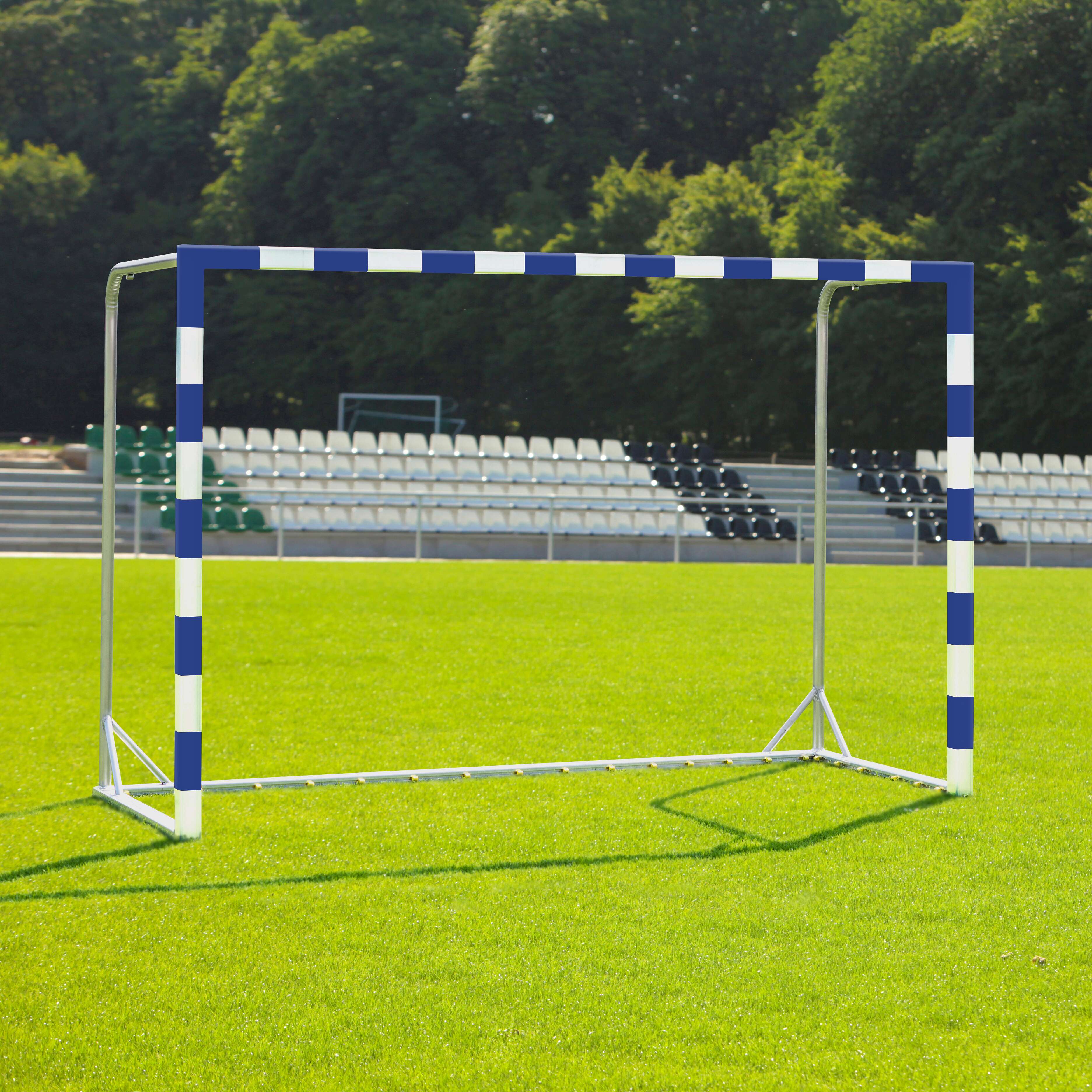 Handballtor mit beklebtem Torrahmen, Blau-Weiß, Mit fest stehenden Netzbügeln Unkategorisiert online kaufen