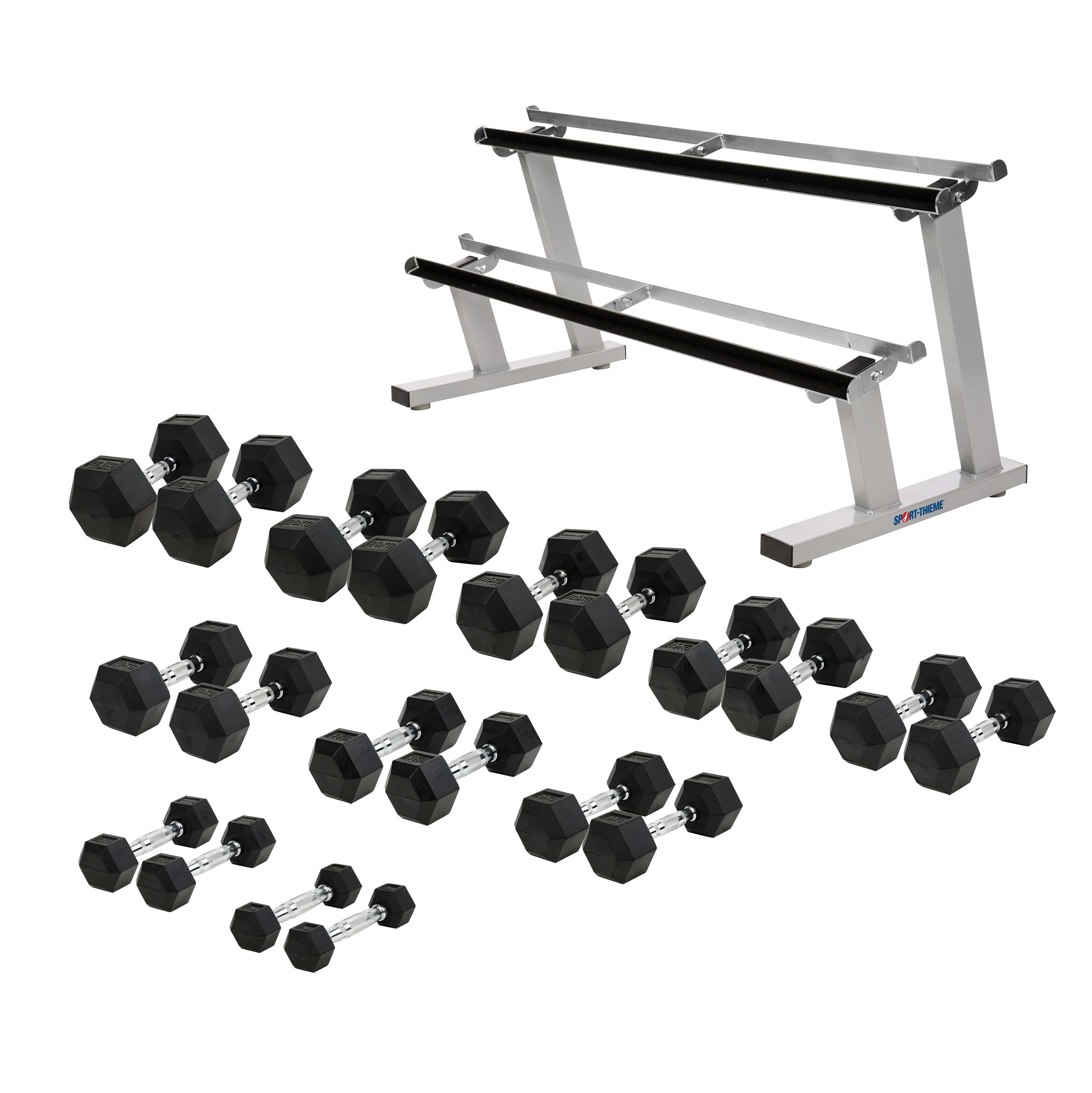 Sport-Thieme Kompakthantel-Set "Gummi Hex", 1-20 kg, inkl. doppeltem Ablageständer Unkategorisiert online kaufen